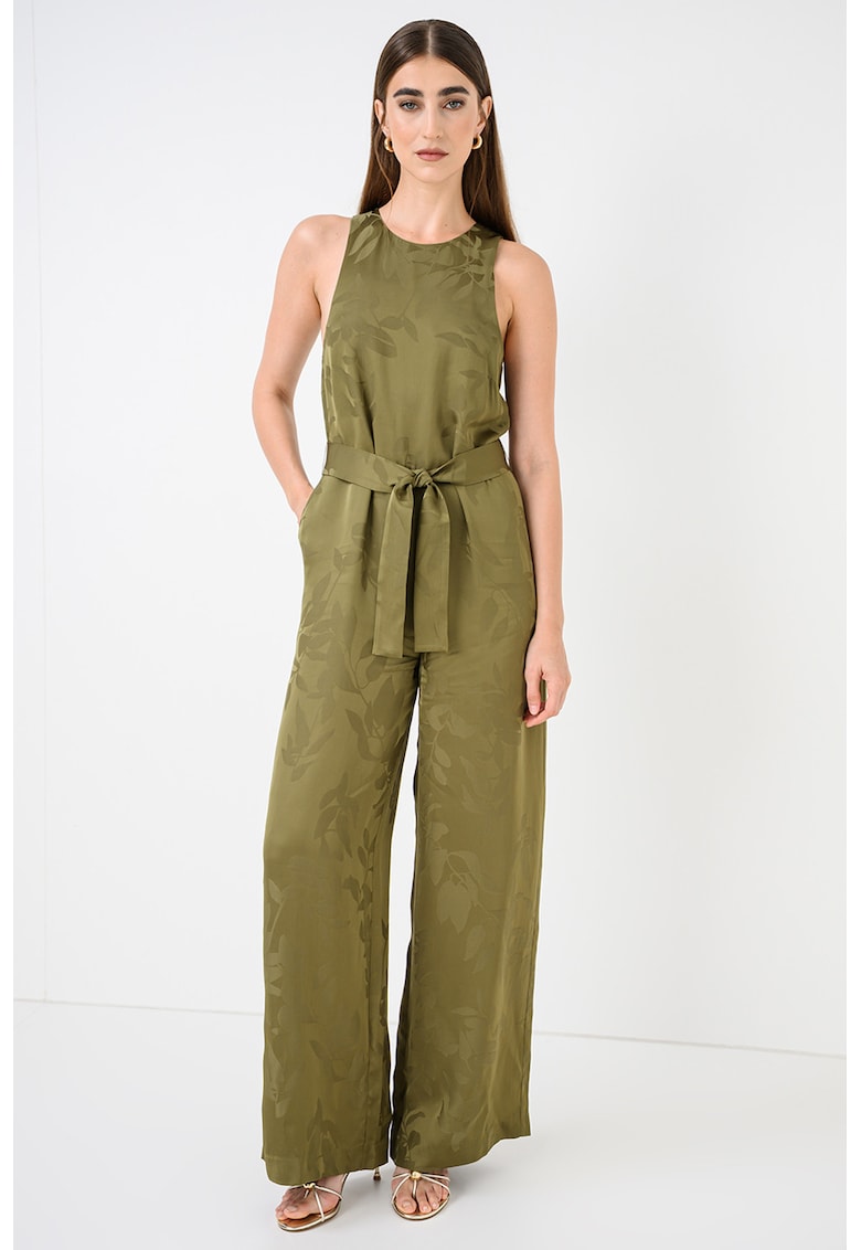 Salopeta din satin cu cordon in talie - Verde padure