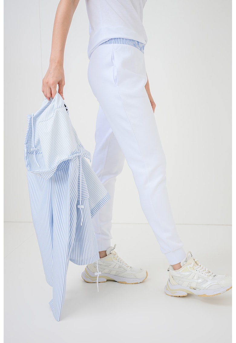 Pantaloni de trening cu banda cu dungi in talie - Alb optic