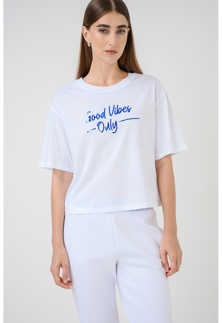 Tricou lejer crop - Alb
