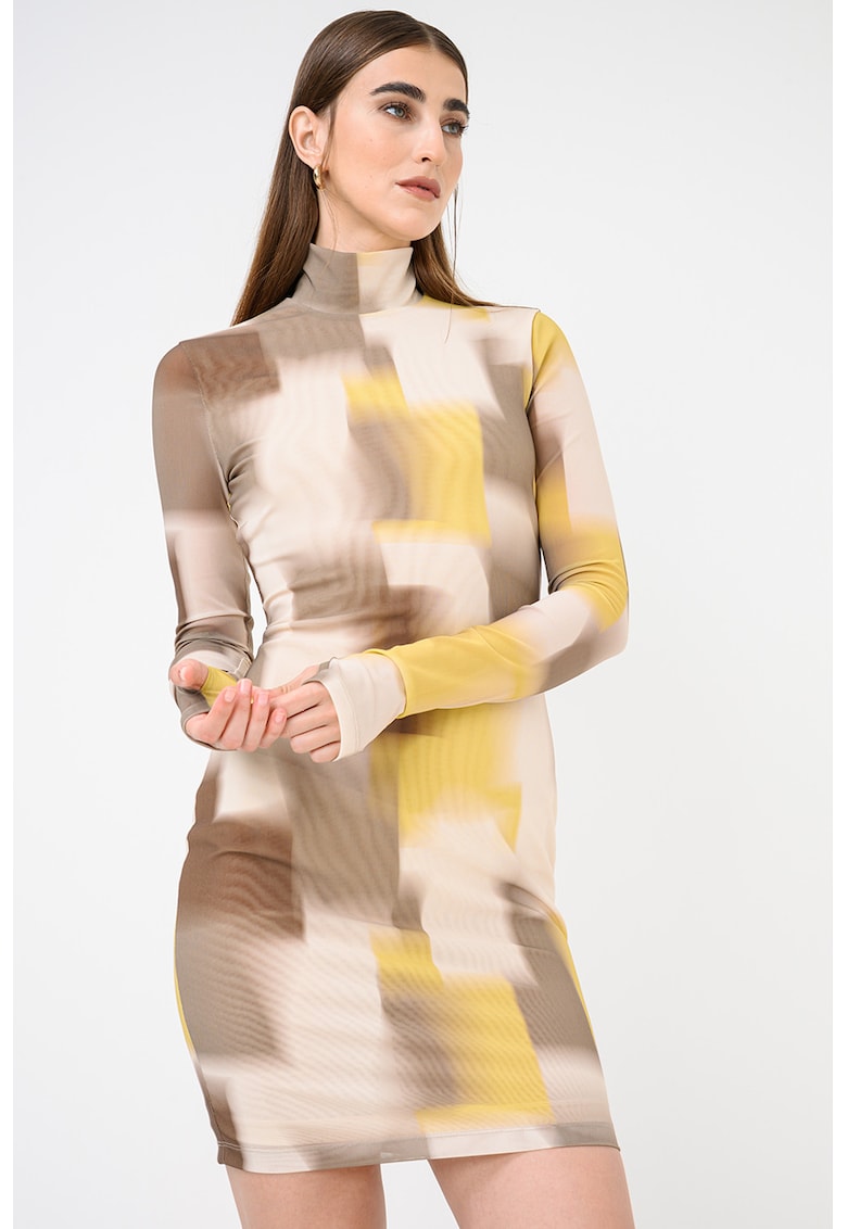 Rochie mini cu imprimeu grafic - Maro/Galben/Bej