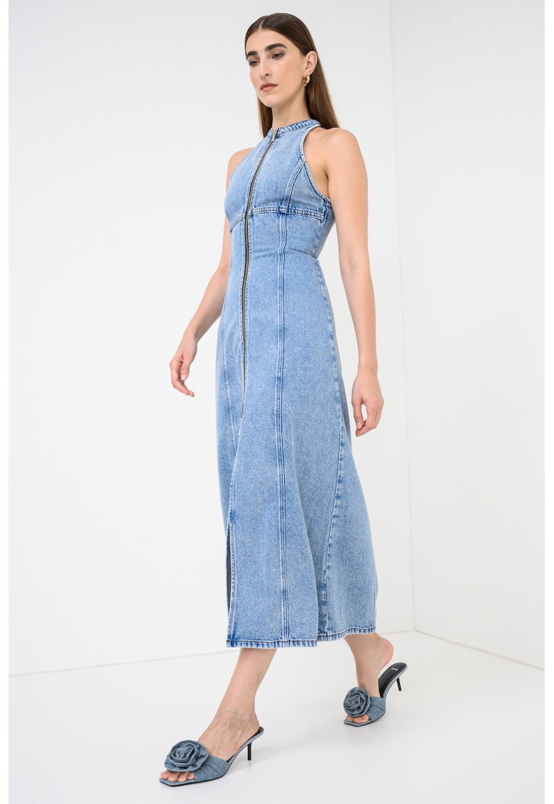 Rochie din amestec de lyocell cu buzunar frontal - Albastru