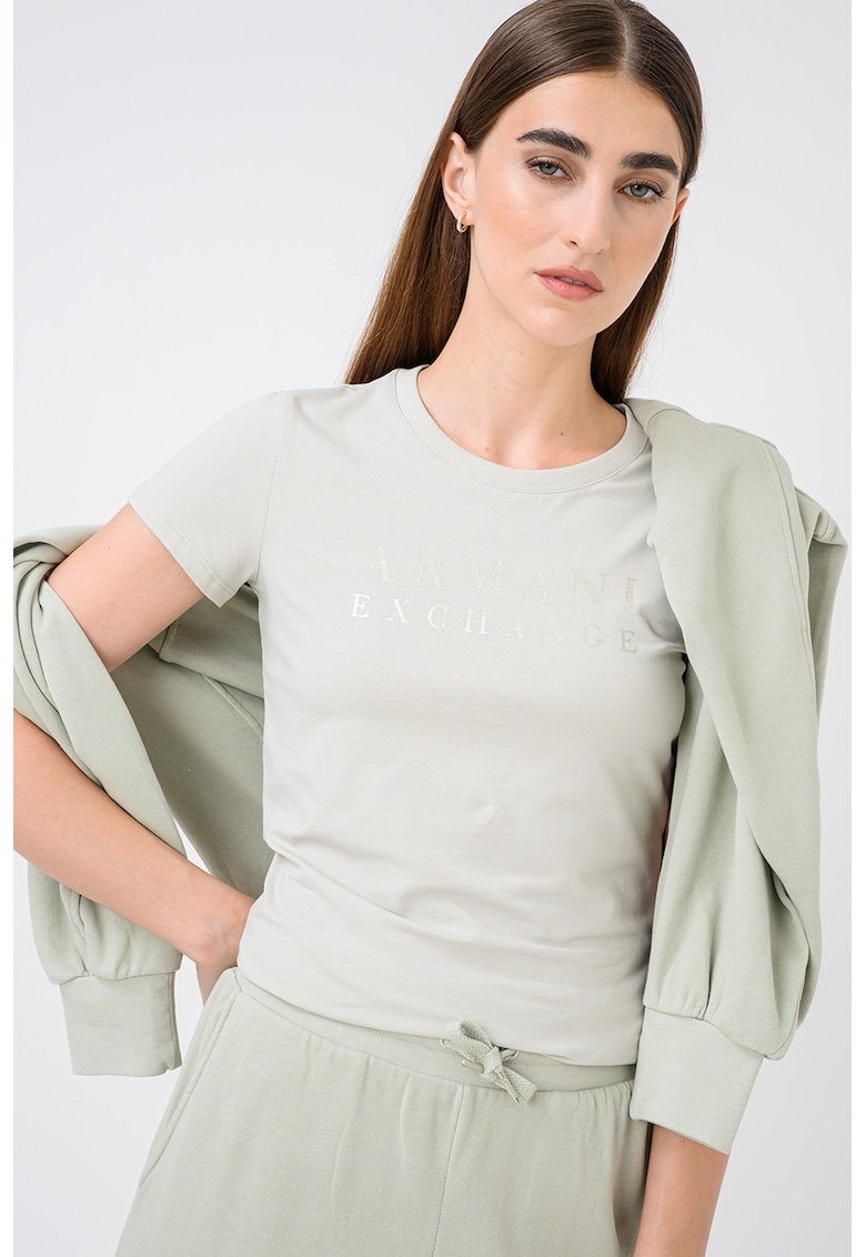 Tricou slim fit cu logo - Verde pastel