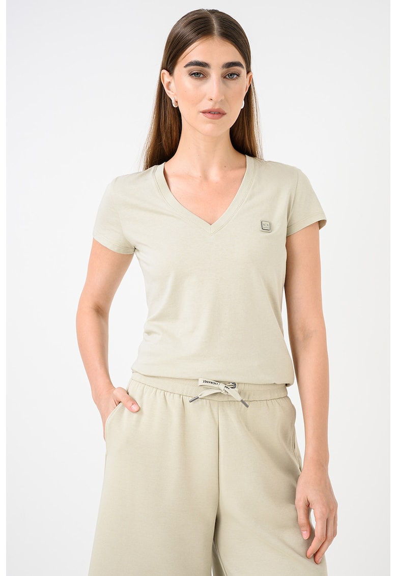 Tricou slim fit cu decolteu in V - Verde pastel