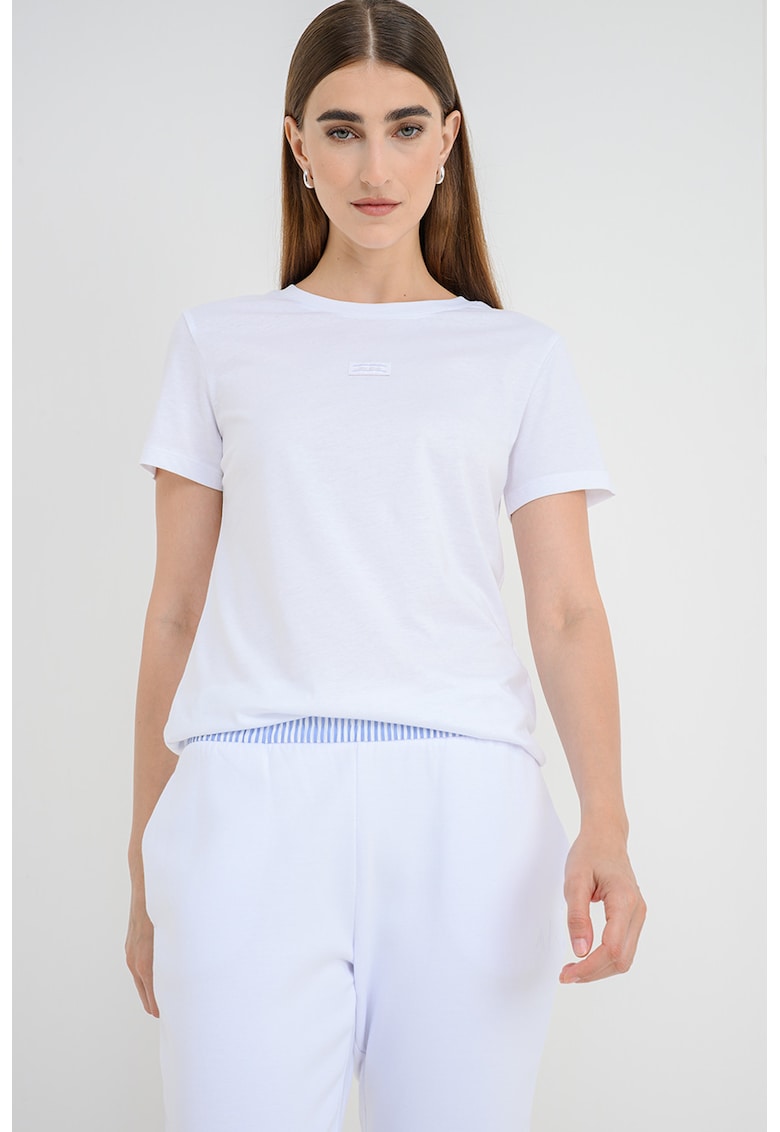 Tricou din bumbac cu decolteu la baza gatului - Alb