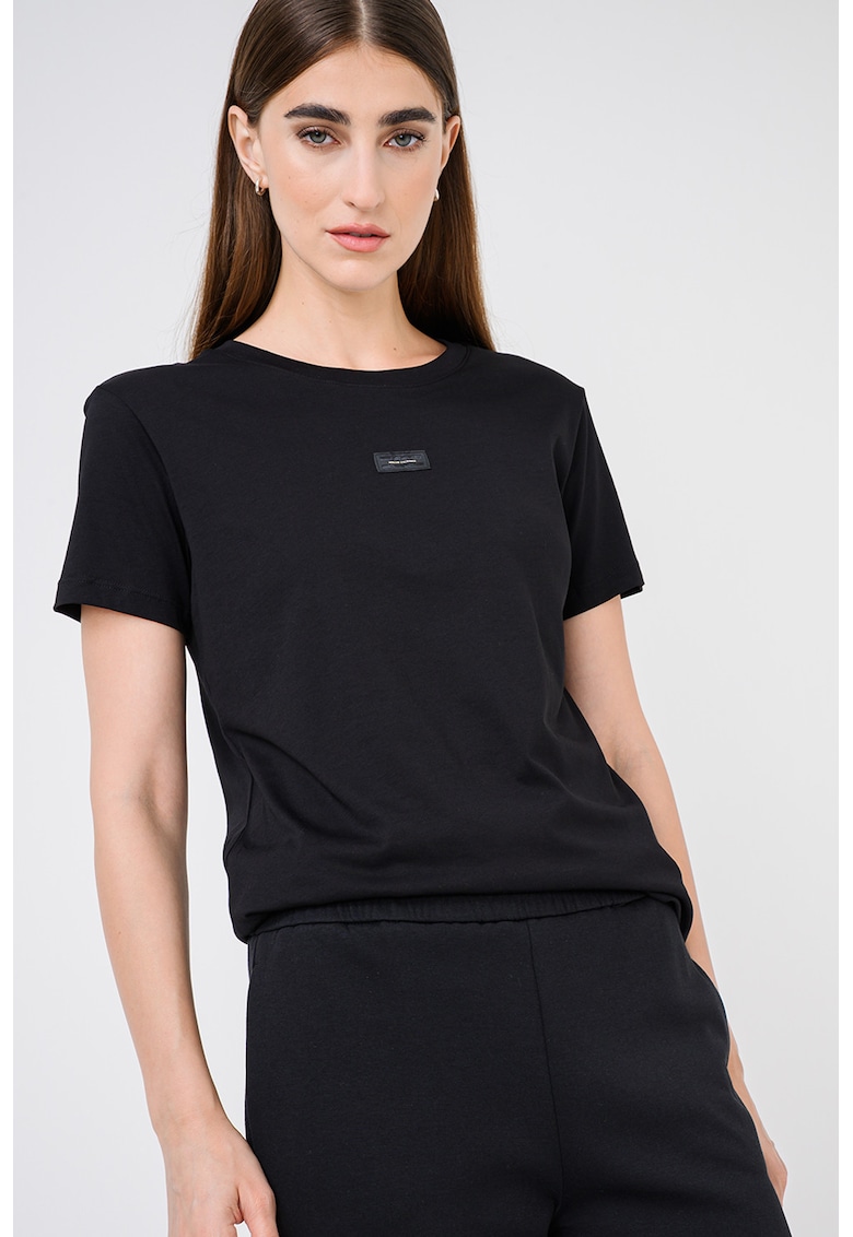 Tricou din bumbac cu decolteu la baza gatului - Negru