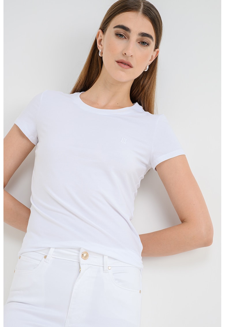 Tricou din amestec de bumbac cu model uni - Alb