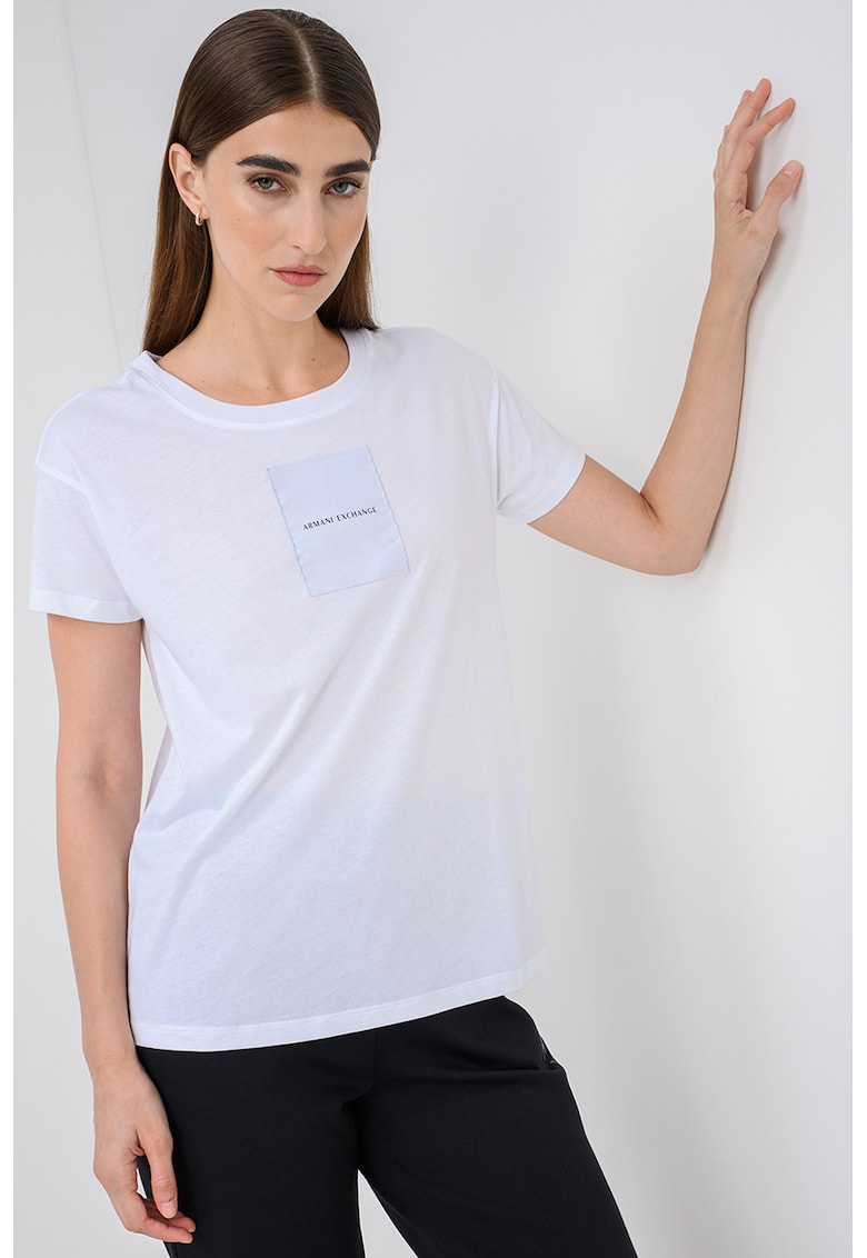 Tricou din bumbac cu aplicatie logo - Alb