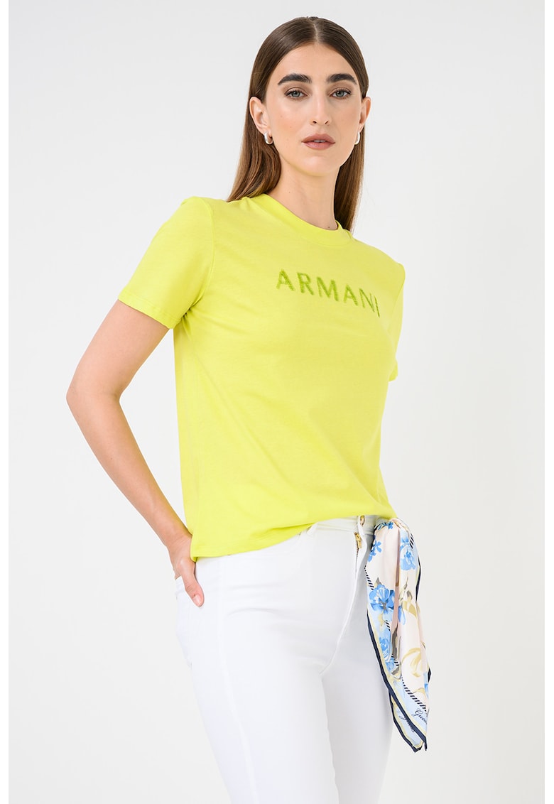 Tricou din bumbac cu imprimeu logo - Verde neon