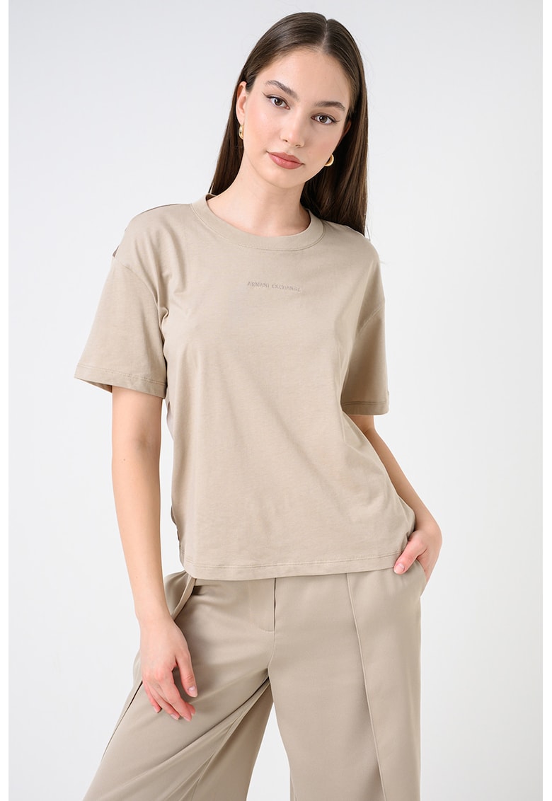 Tricou din bumbac cu spate semitransparent - Bej inchis