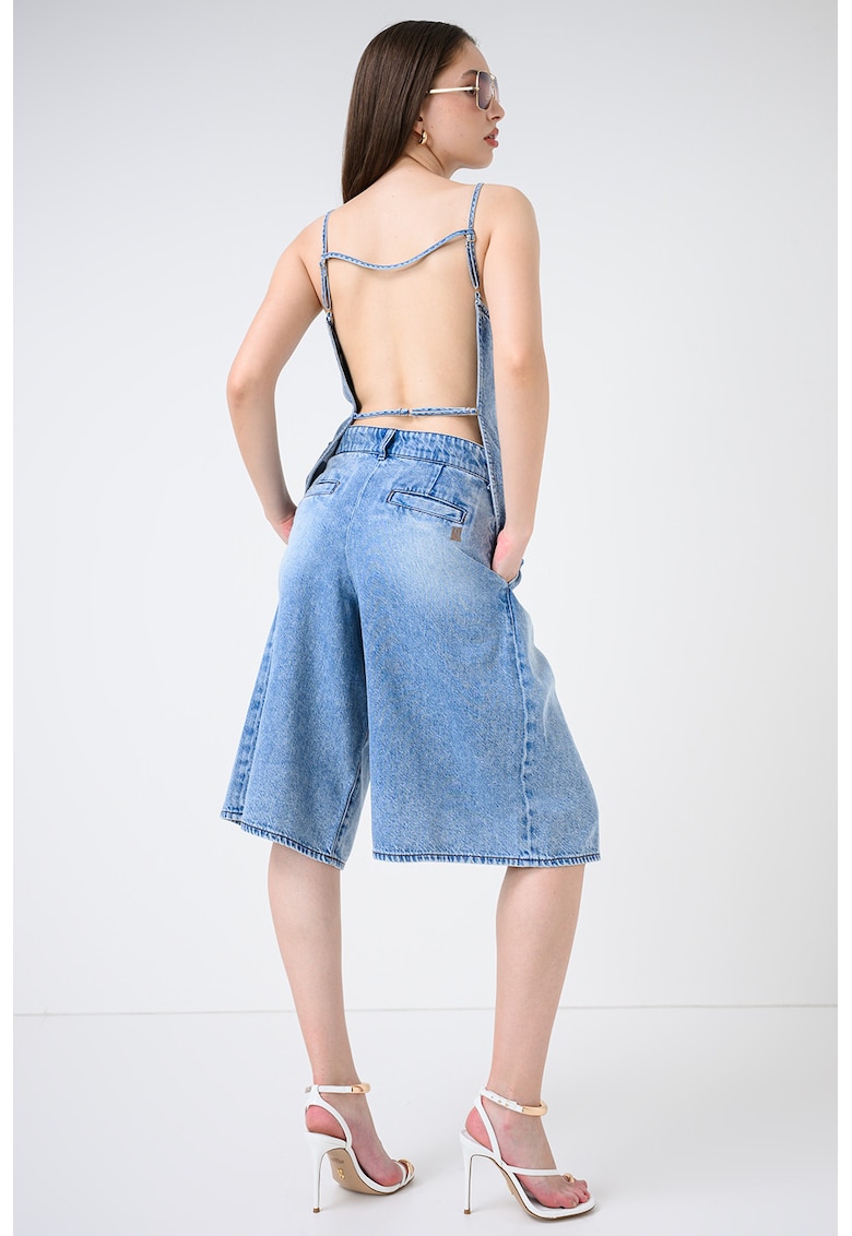 Top din denim cu spate decupat - Albastru