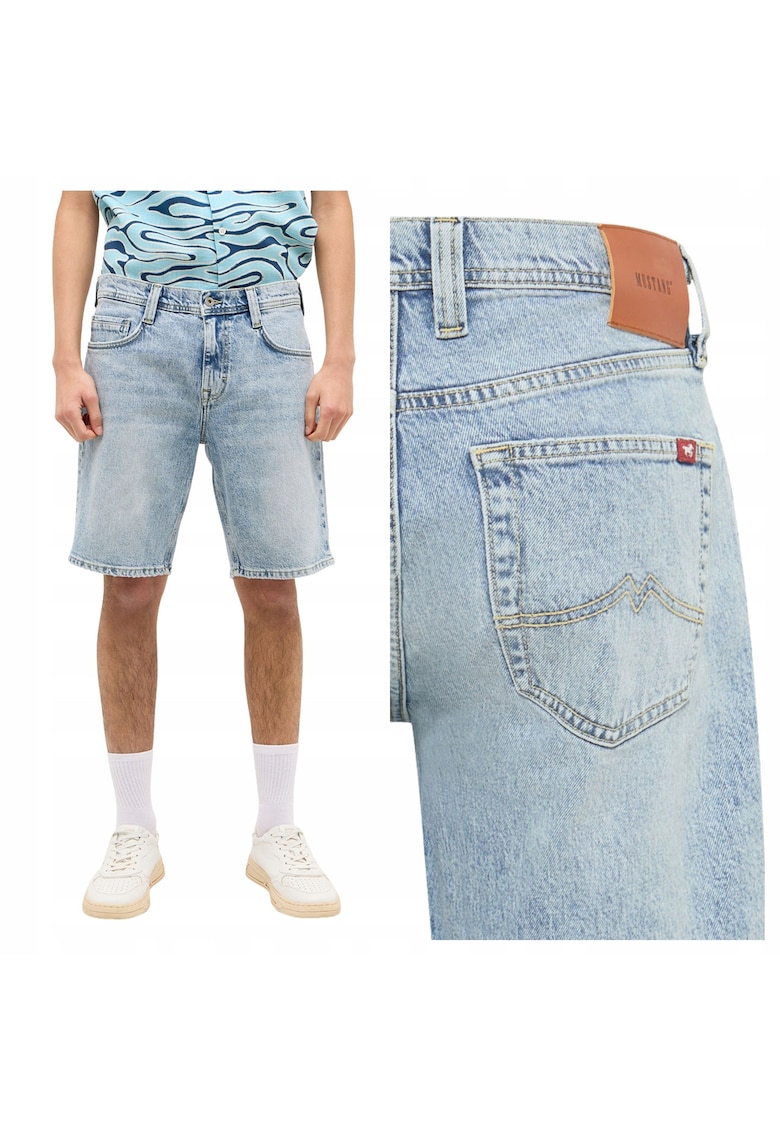 Blugi Scurti Barbati - Denver Shorts - Regular Fit - Denim Accent - Lungime Scurta - 5 Buzunare - Fermoar - Bumbac - 34 USA - Albastru