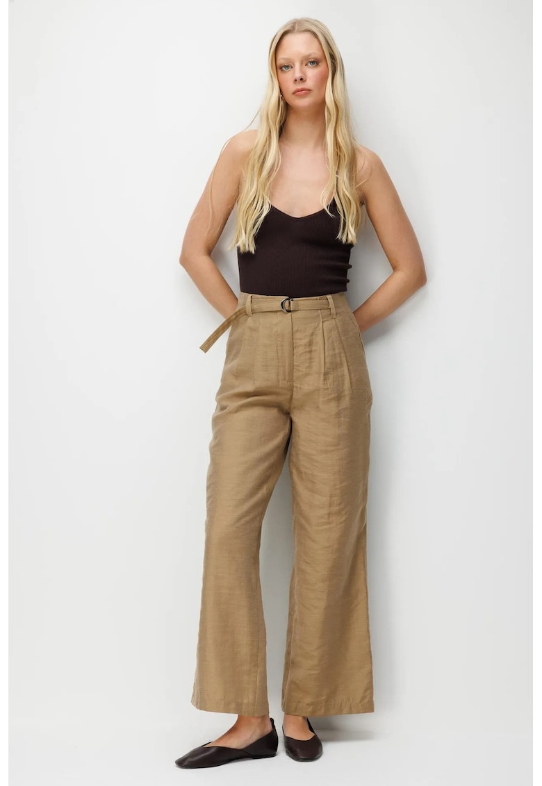 Pantaloni dama - talie inalta - maro natural - poliester