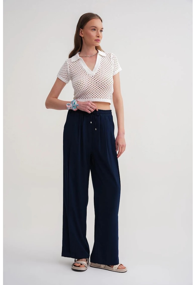 Pantaloni dama - largi - albastru marin - poliester