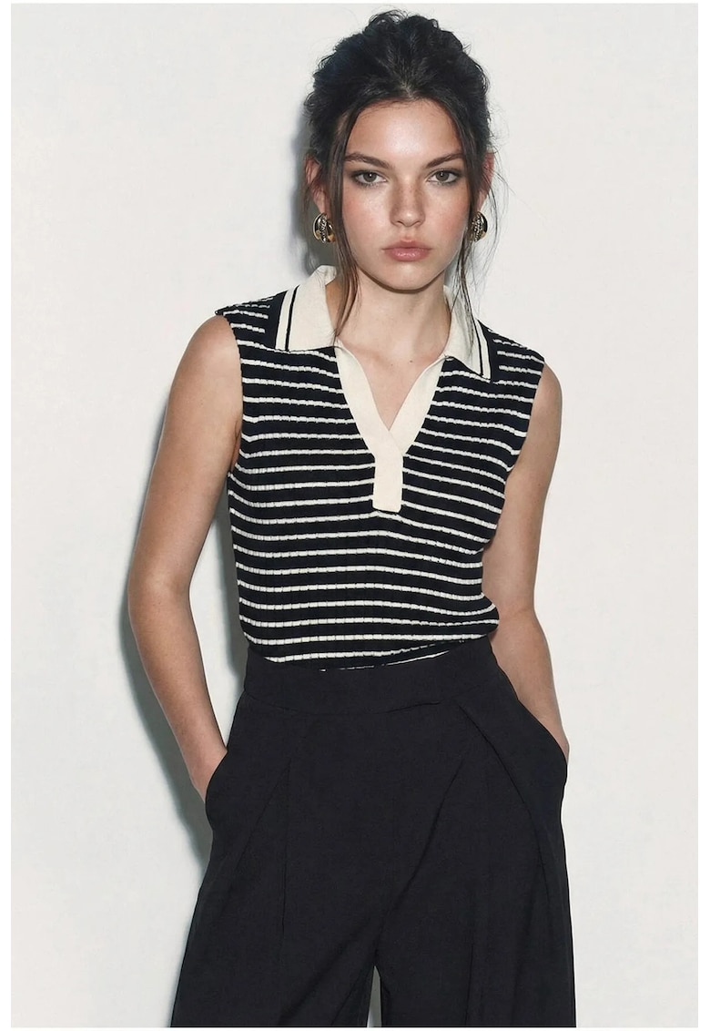 Top polo cu dungi fara maneci - poliester -