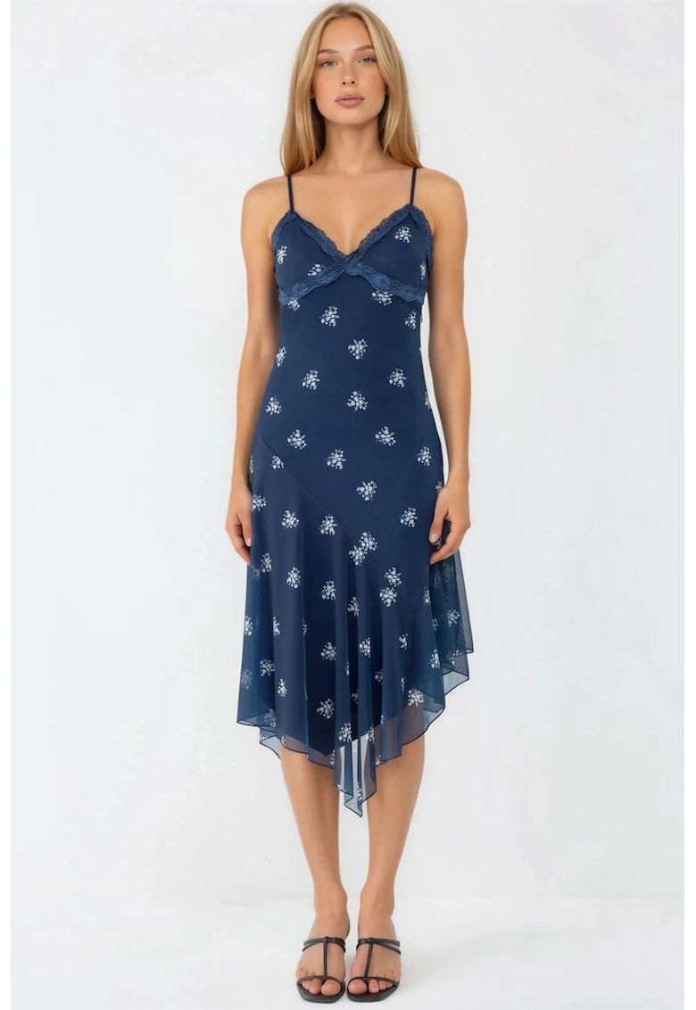 Rochie Maxi Bodycon Imprimeu - Albastru marin - Dantela - Jerseu