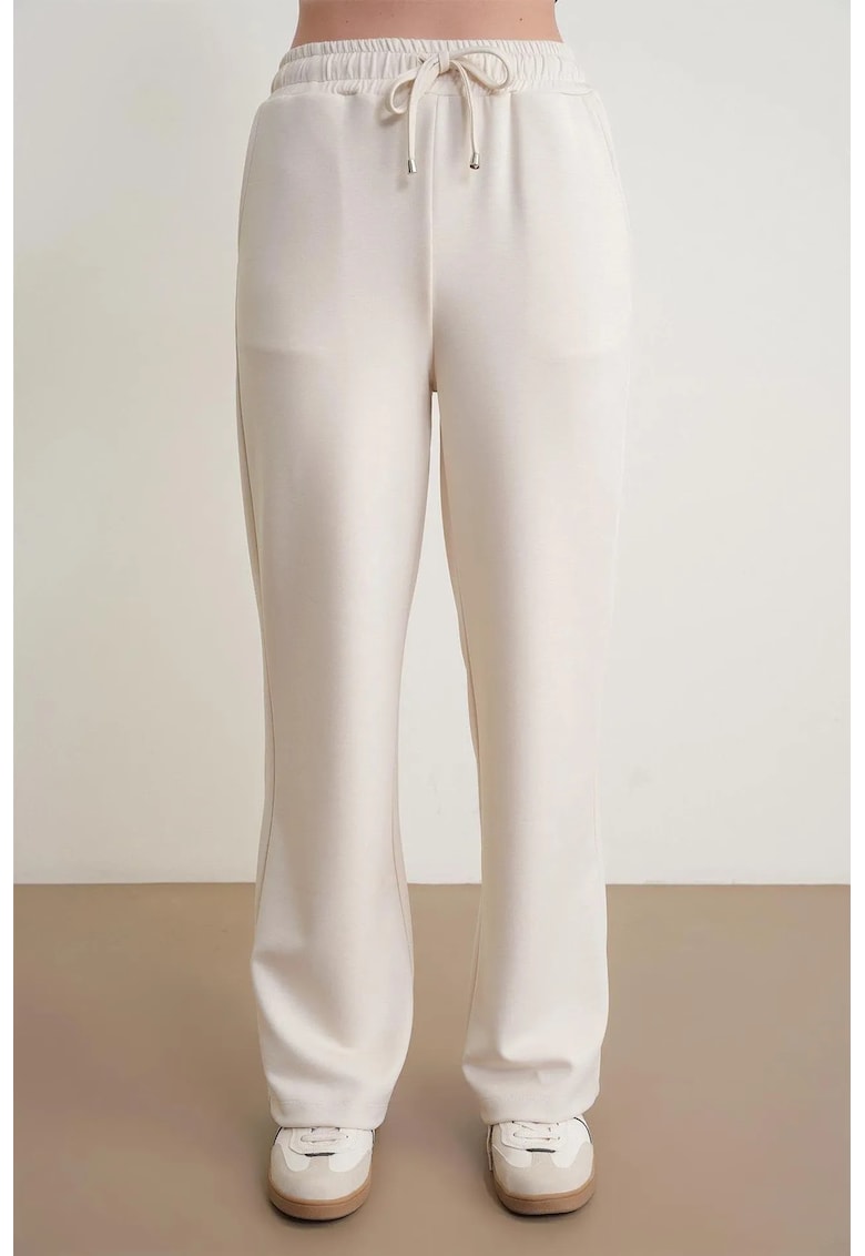 Pantaloni dama - talie inalta - croiala dreapta - alb - poliester