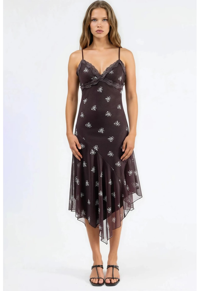 Rochie Maxi - Mulata cu Decolteu in V - Maro - Jerseu