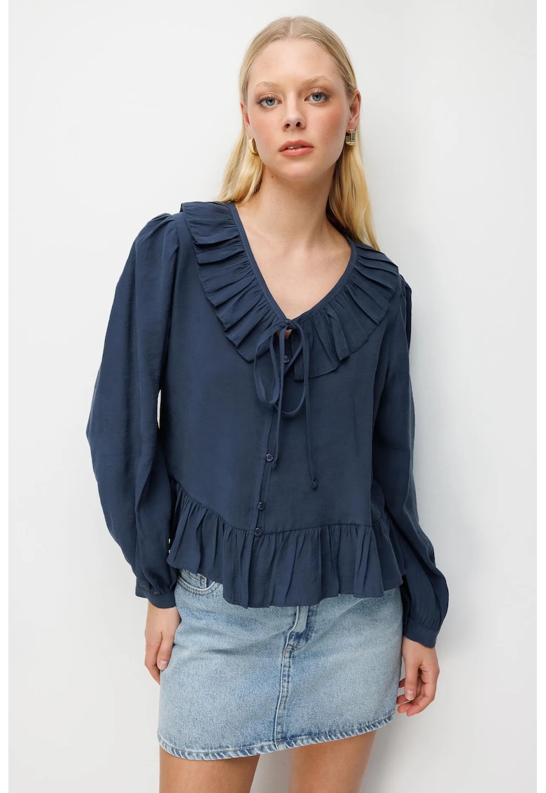Bluza dama - decolteu in V - bleumarin - textil