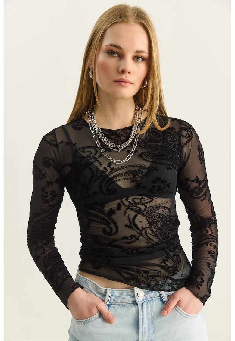 Bluza dama - Slim Fit - negru - textil