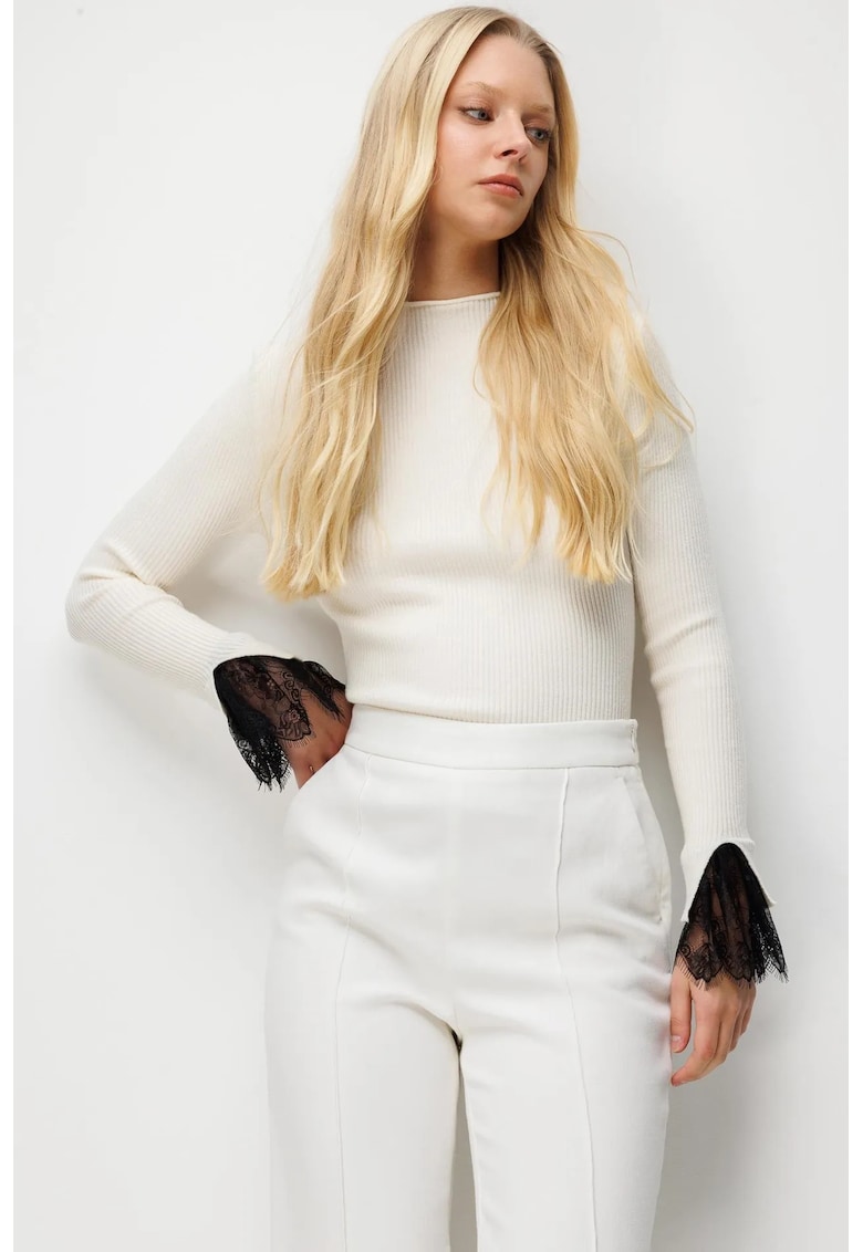 Pulover dama - Slim Fit - guler rotund - natural - 100% poliester - One Size