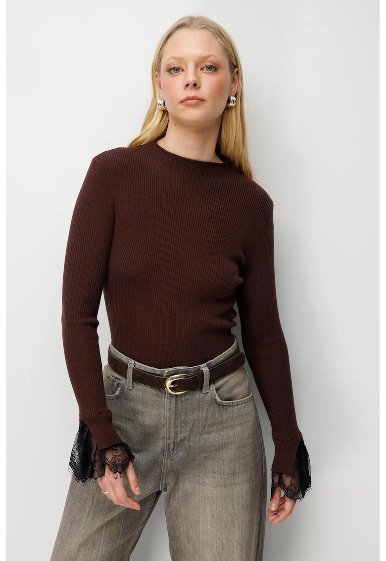 Pulover tricotat - slim fit - maro - One Size
