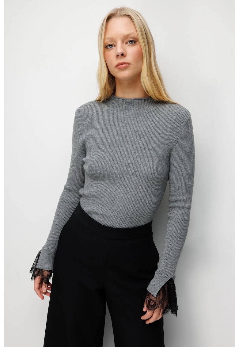 Pulover dama - slim fit - gri inchis - 100% poliester - One Size