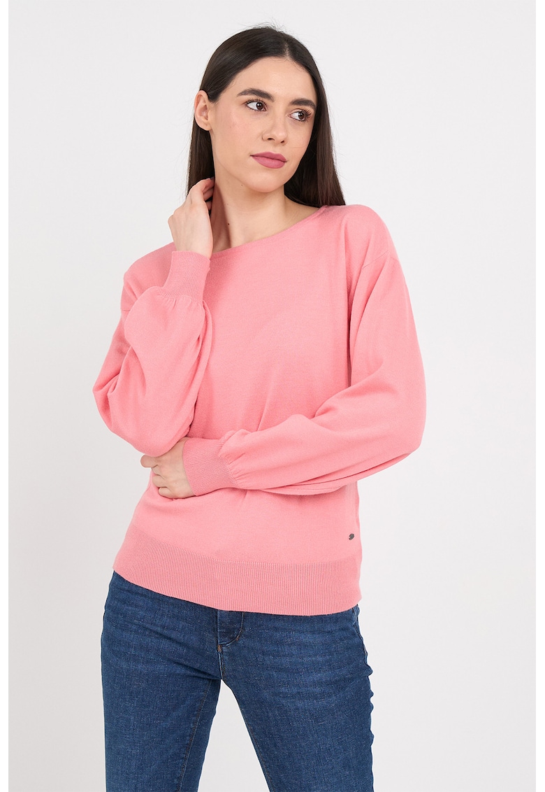 Pulover cu decolteu barcuta - Roz pastel