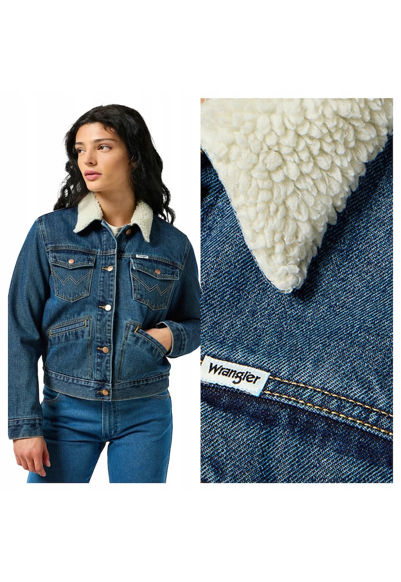 Jacheta Dama - Heritage Sherpa Jacket - Regular Fit - Design Clasic - Maneci Lungi - 2 Buzunare - Cu Nasturi - Bumbac - S INTL - Albastru