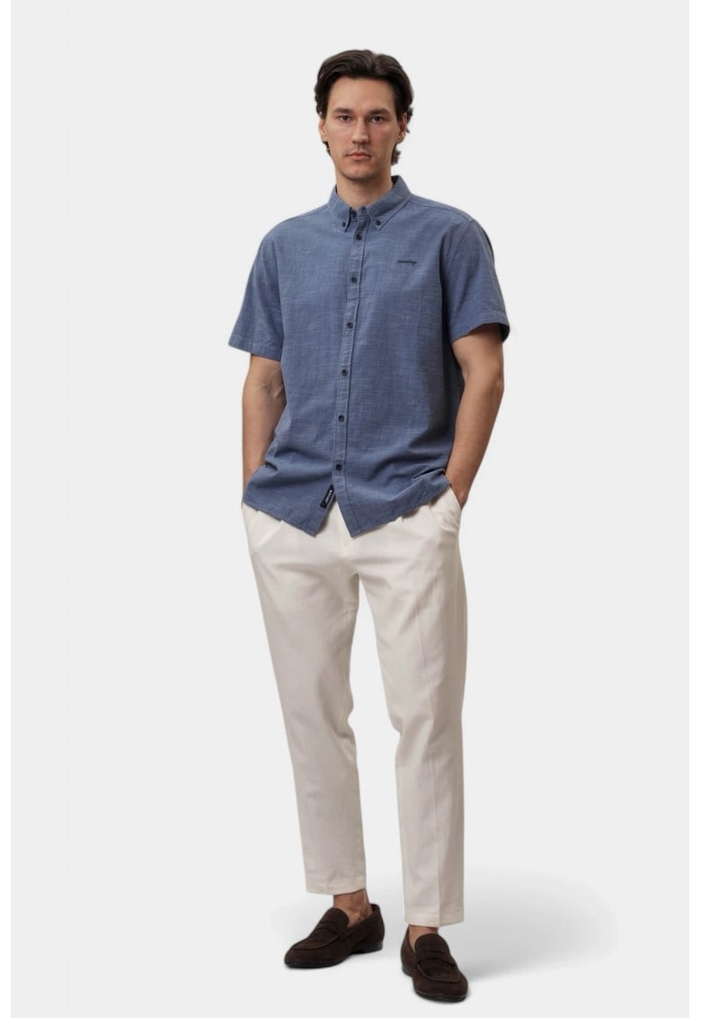 Camasa Barbati - Berkeley - Regular Fit - Design Clasic - Maneci Scurti - Cu Guler - Cu Nasturi - Bumbac - M INTL - Albastru