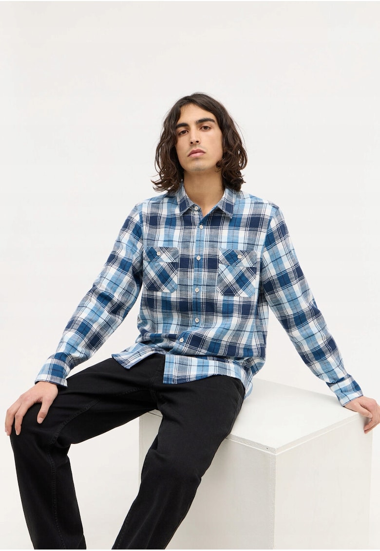 Camasa Barbati - Eastbridge - Regular Fit - Design Clasic - Maneci Lungi - Cu Guler - Cu Nasturi - Bumbac - Albastru - Albastru