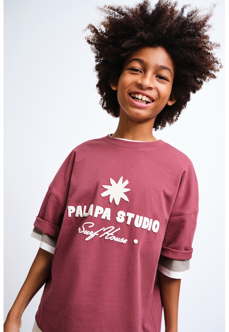 Tricou cu imprimeu text - Alb/Rosu inchis