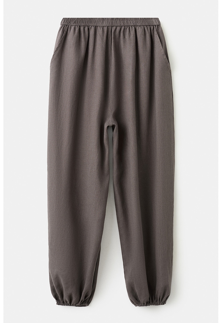 Pantaloni conici din amestec de in - Maro