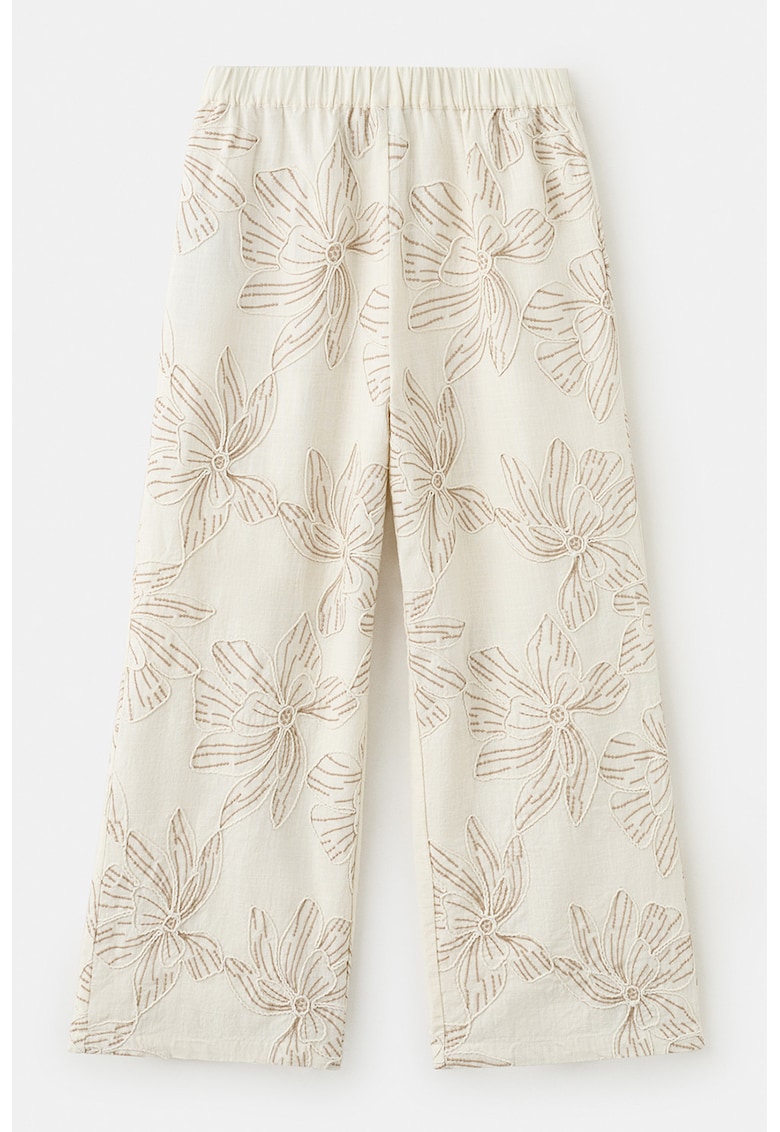 Pantaloni cu croiala ampla si imprimeu floral - Bej deschis