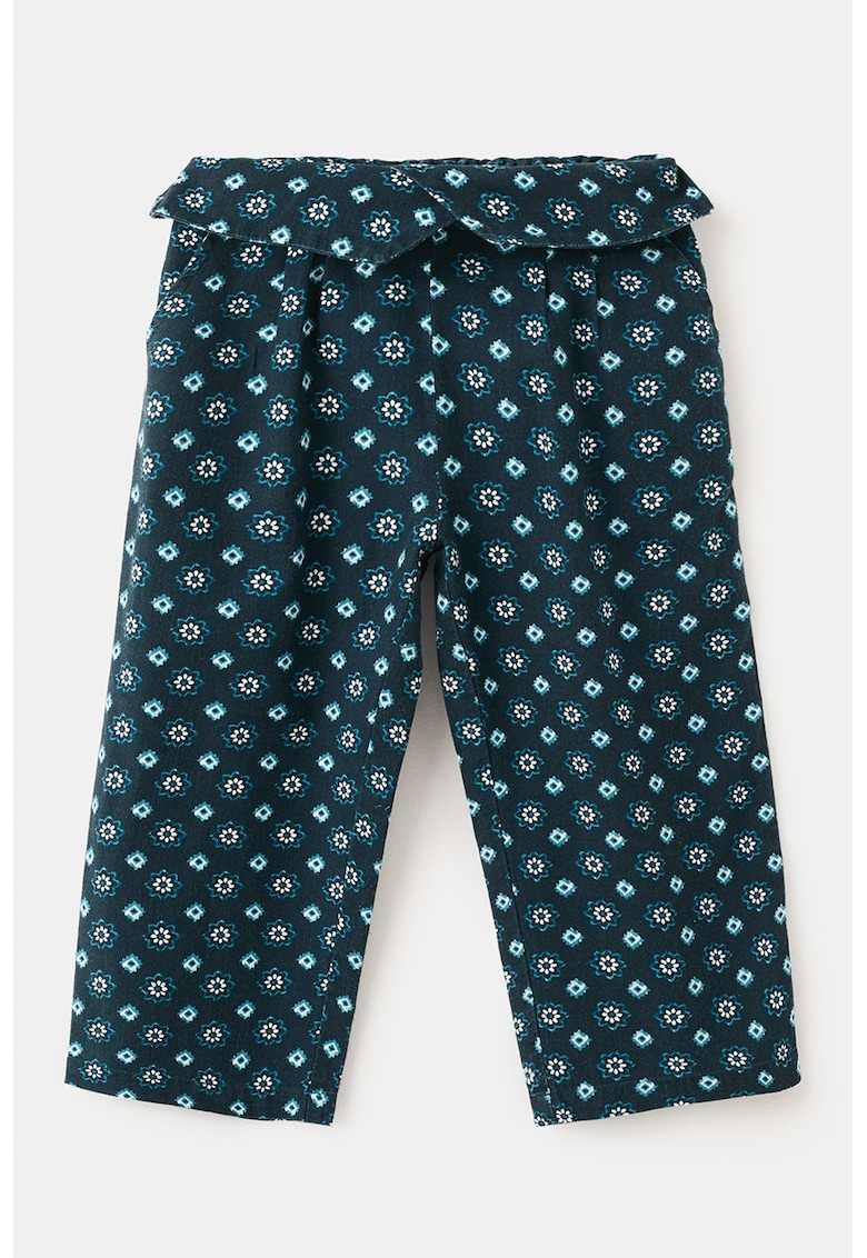 Pantaloni cu banda pliabila in talie si model - Alb/Bleumarin