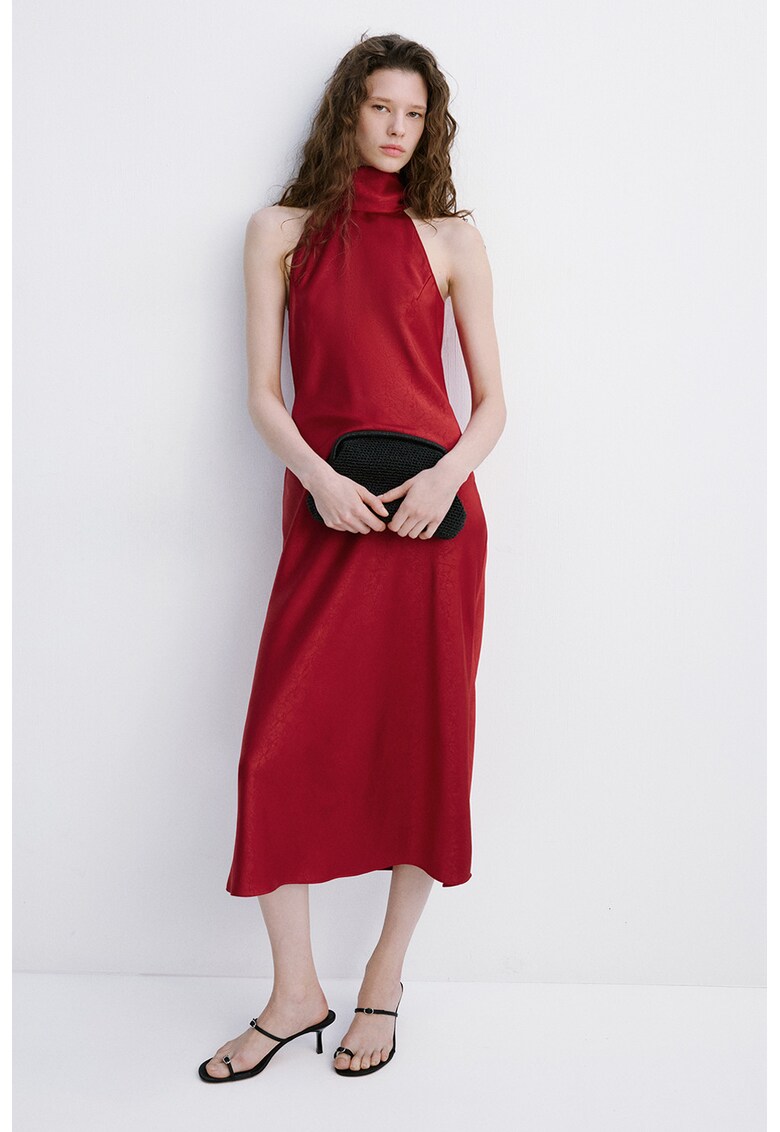 Rochie midi cu decolteu halter - Rosu inchis