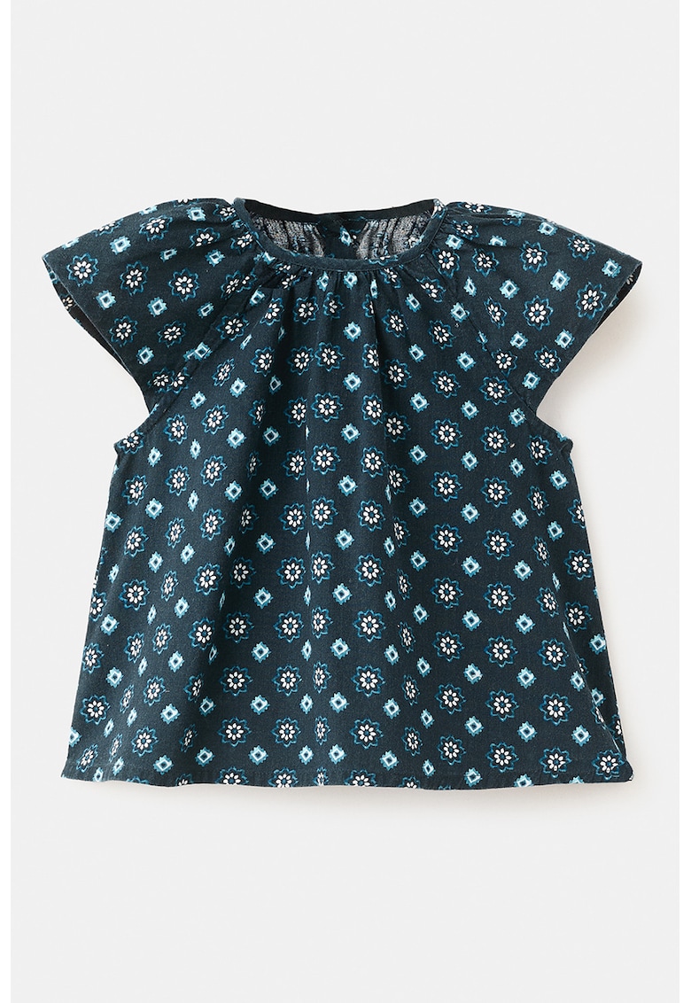 Bluza cu maneci scurte si model floral - Alb/Bleumarin