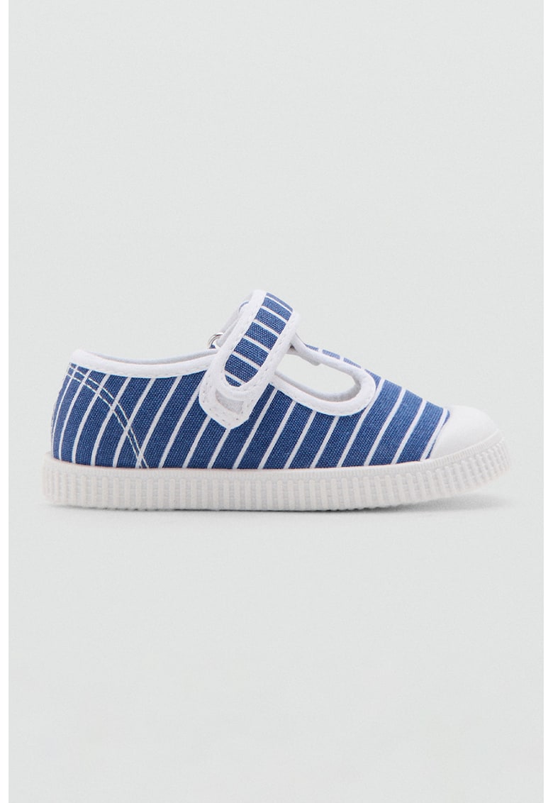 Pantofi cu velcro si dungi - Alb/Albastru