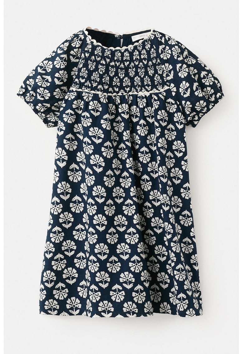 Rochie din bumbac cu model floral - Alb/Bleumarin