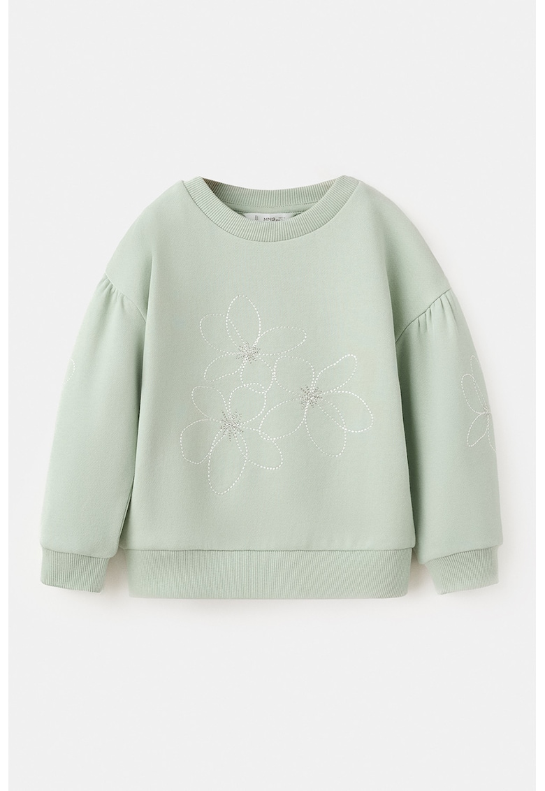 Bluza de trening din bumbac cu maneci cazute si broderie - Verde menta