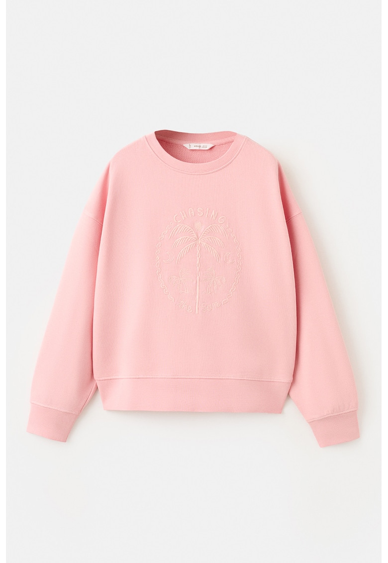 Bluza de trening din bumbac cu detaliu brodat pe partea din fata - Roz