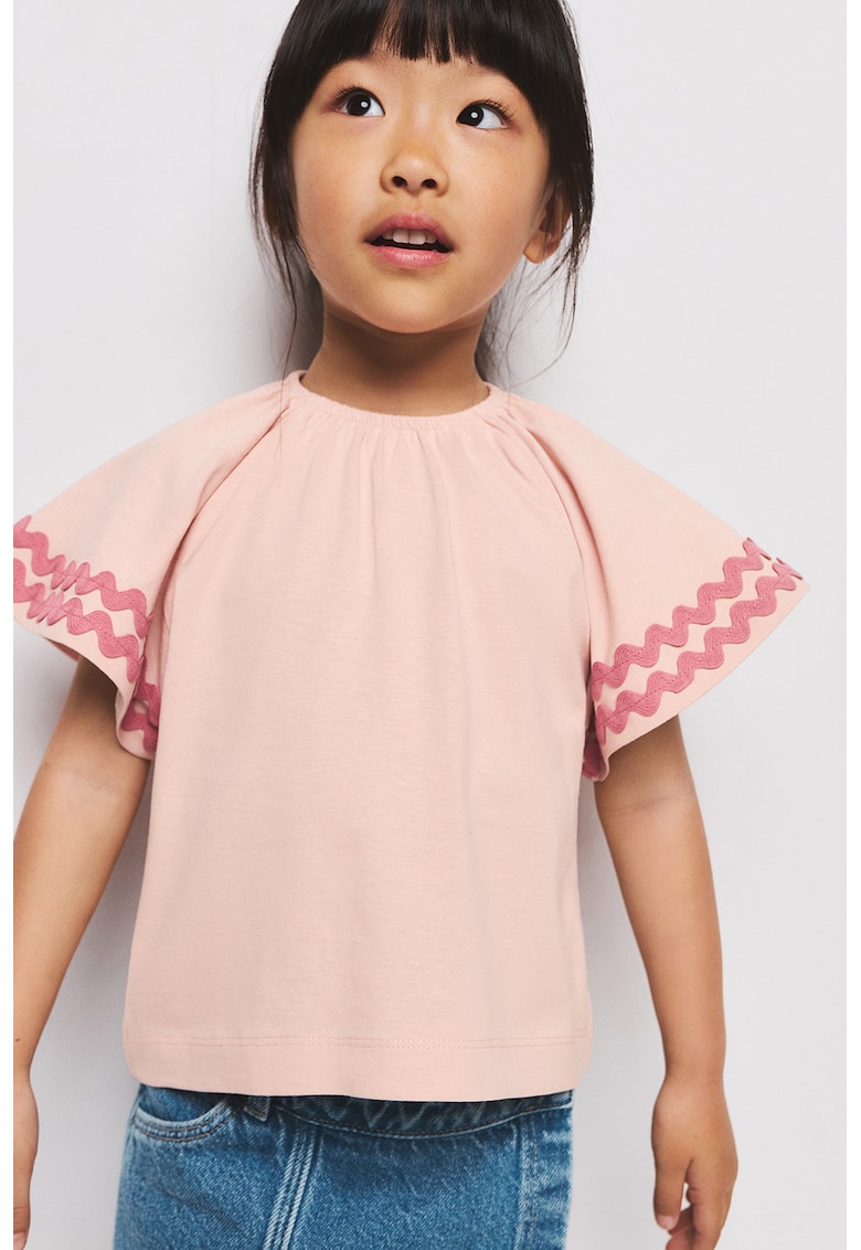Tricou din bumbac cu detalii contrastante - Roz