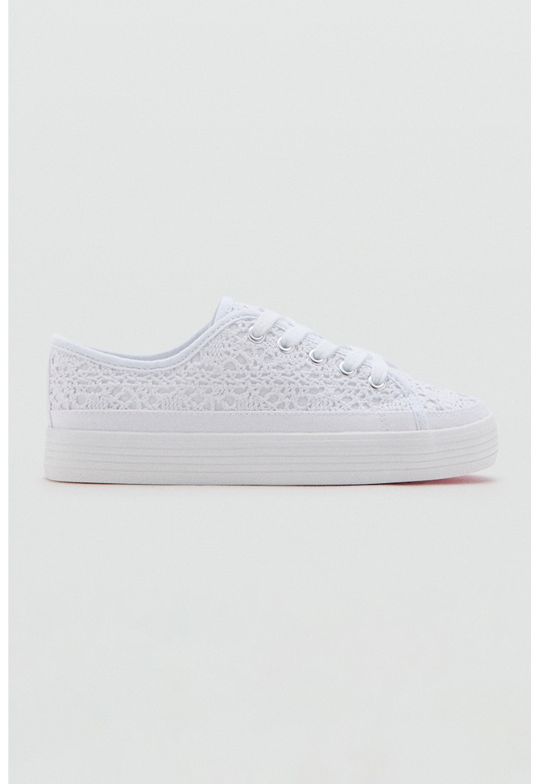 Tenisi flatform cu aspect brodat - Alb
