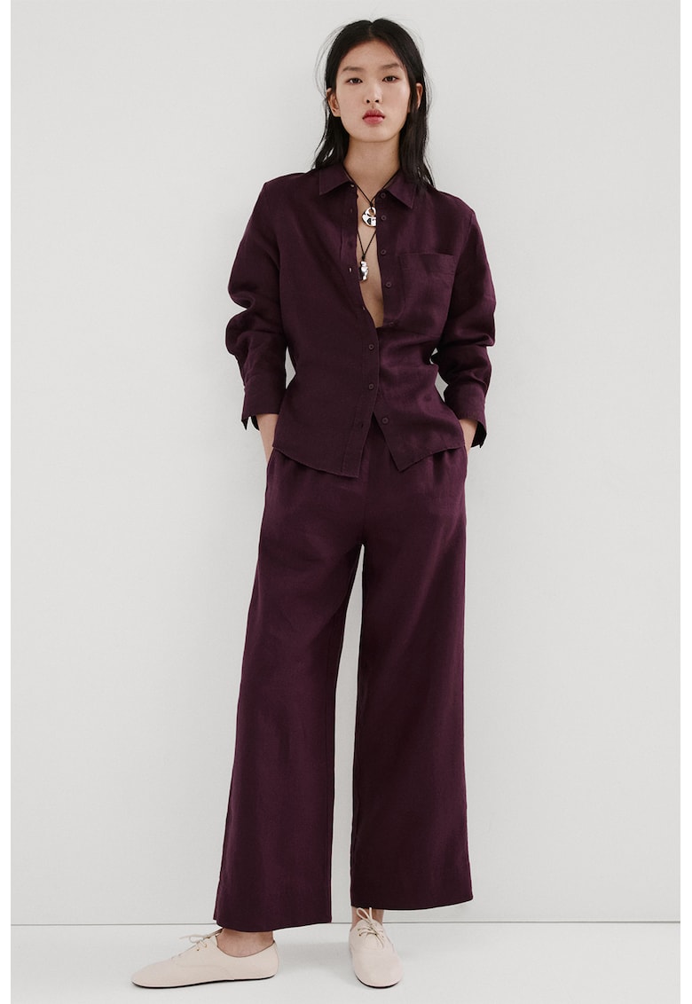 Pantaloni din in cu croiaal ampla - Violet inchis
