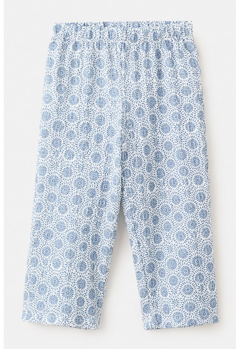 Pantaloni cu talie elastica si imprimeu - Alb/Albastru inchis
