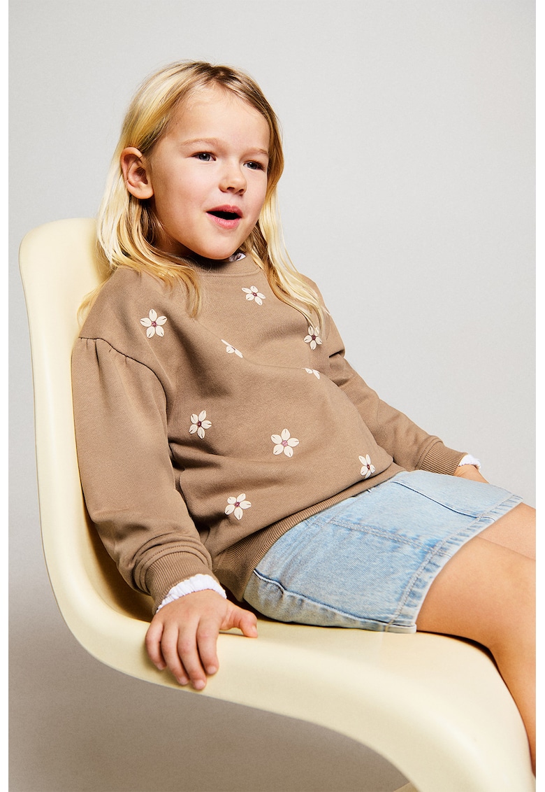 Bluza de trening din bumbac cu model floral - Maro camel
