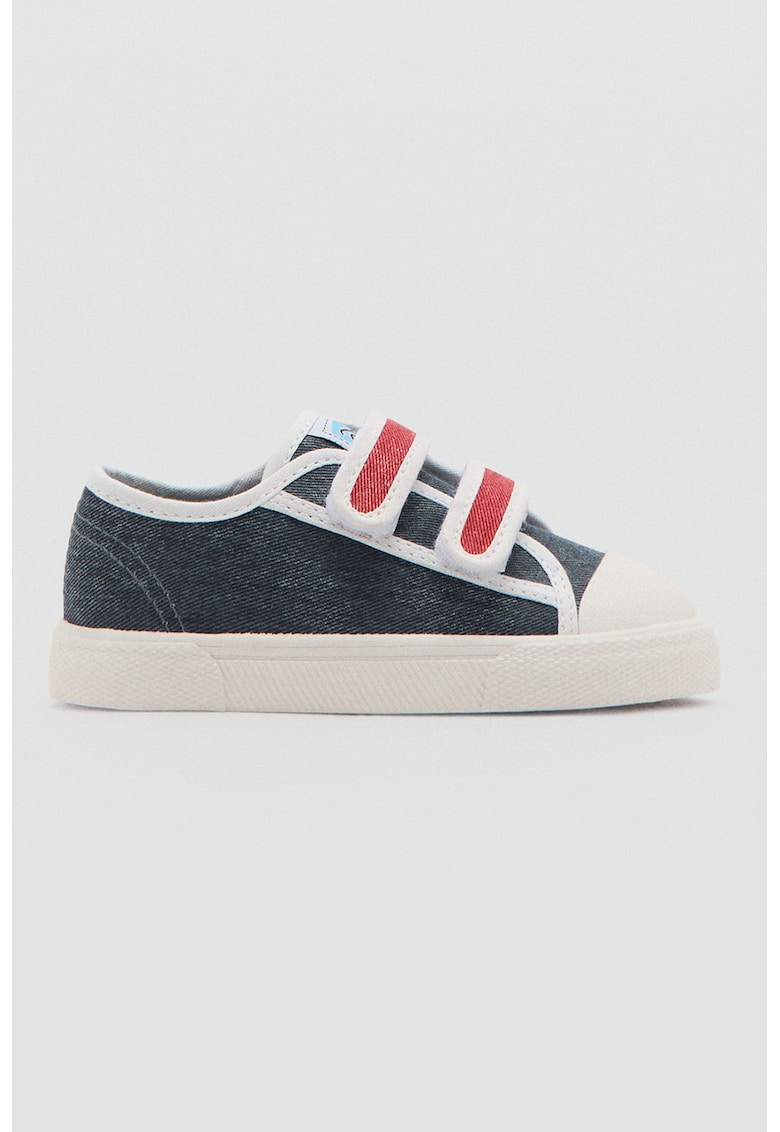 Pantofi sport din denim cu velcro - Rosu/Bleumarin