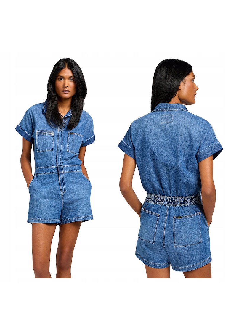 Salopeta Femei - Short Unionall - Regular Fit - Cu Guler - Maneci Scurti - Accent Denim - Nasturi - Bumbac - XS INTL - Albastru