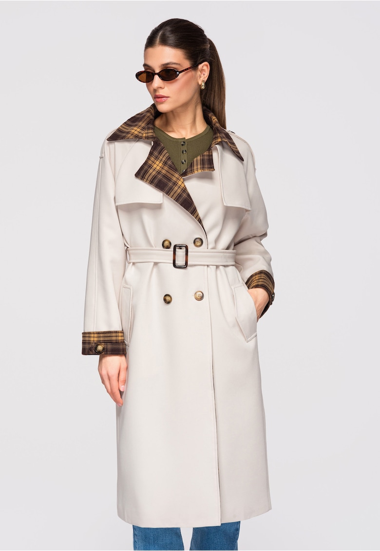 Palton midi trench OW-COLC-0113 - Alb murdar