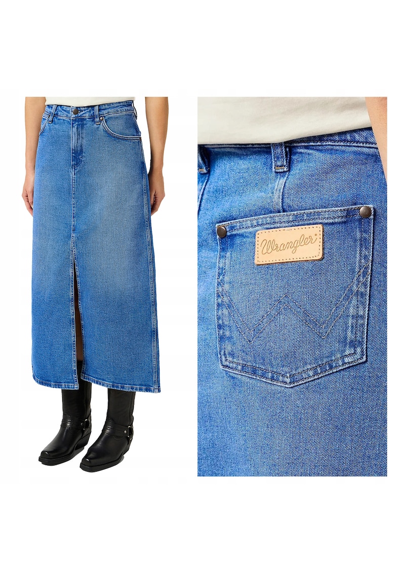 Fusta Dama - Denim Maxi Skirt - Regular Fit - Design Clasic - Accent Denim - 2 Buzunare - Cu Fermoar - Bumbac - Albastru - Albastru