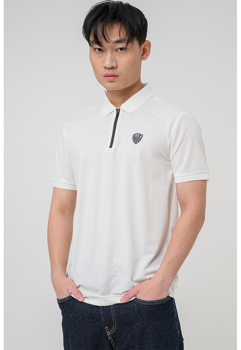Tricou polo slim fit Train Premium Shield - Alb